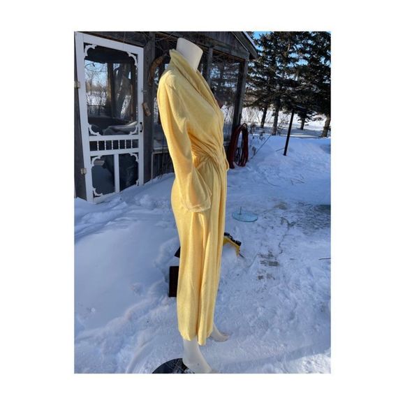 Vintage 70s Georgie Girl Gold Terrycloth Robe Double Ties Smocked Waist Sz M - Picture 9 of 14